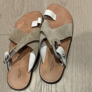 rag & bone Beige Suede and White Leather Toe-Loop Sandals